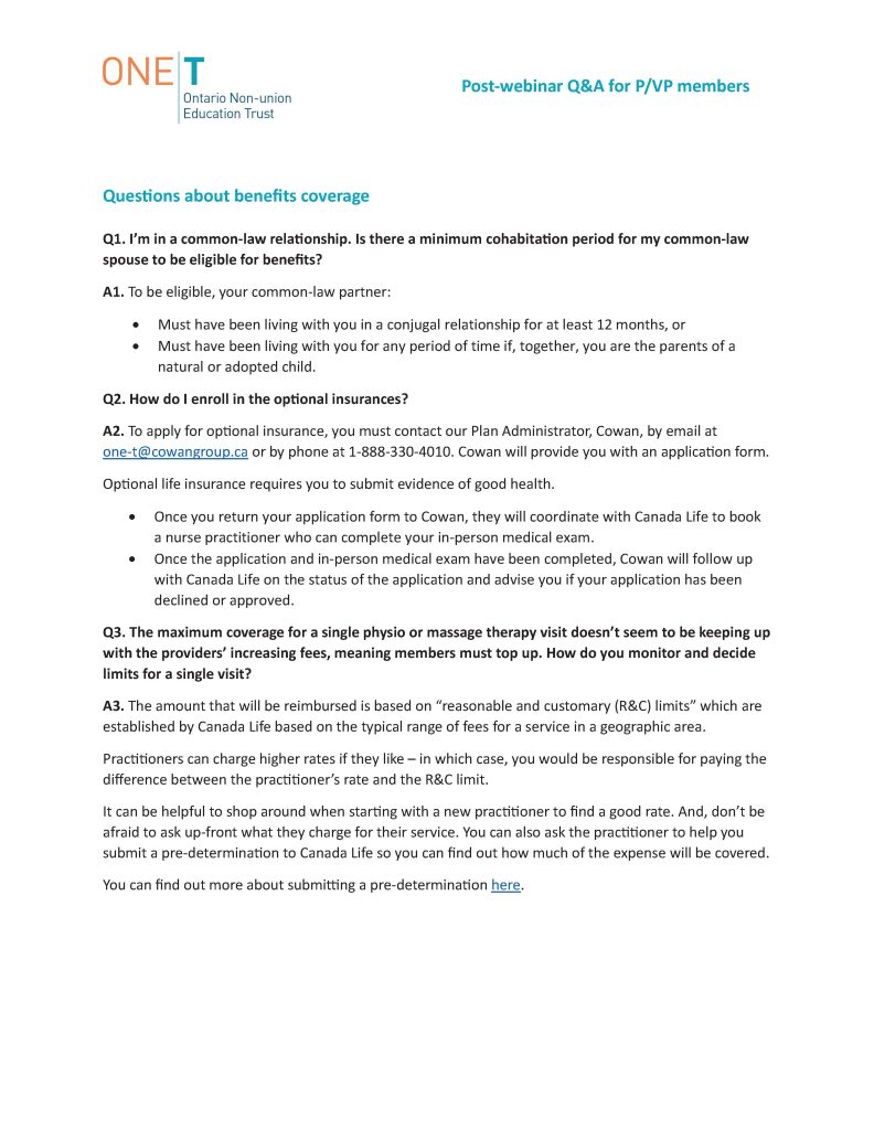 Post Webinar Q A One T